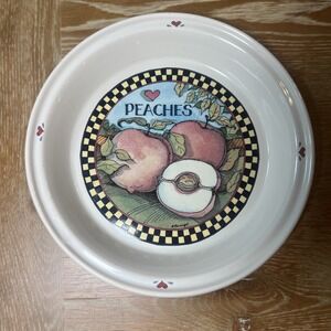 Vintage Certified International Susan Winget Peaches 10.5" Pie Plate Farmhouse